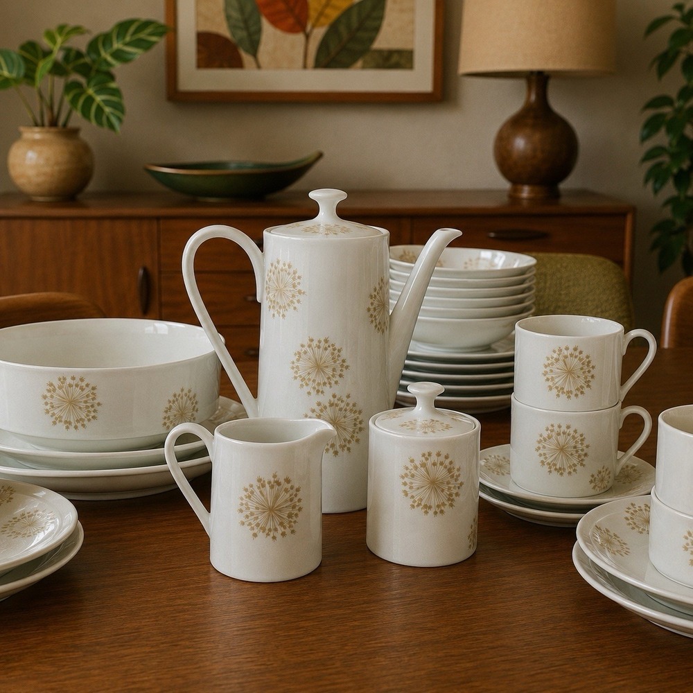 VTG MCM Arzberg Porzellan Dolde 51 Pc Dinnerware Set Löffelhardt Germany 1960